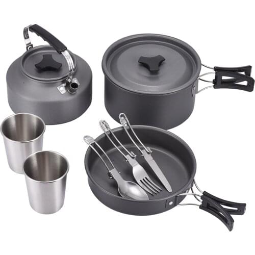 Camping COOK SET Cookware Set 4.2L Hanging Pots & Nonstick Pans 1.6L Kettle with Bowls Foldable for Picnic 5-6 Persons