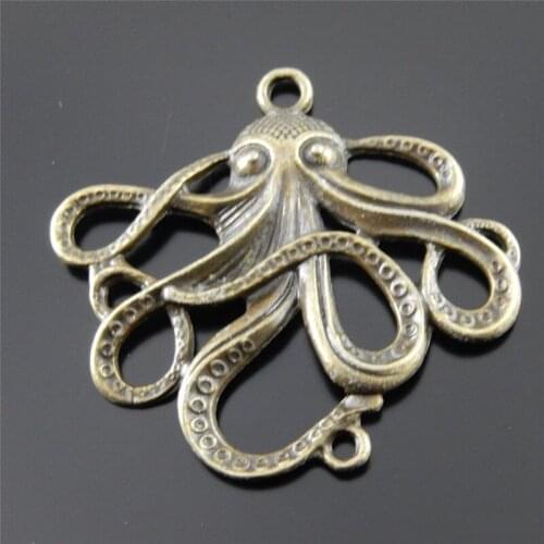 2pcs Large Alloy Retro Bronze Octopus Connector For Bracelet Pendant Charms Handmade Hanging Hole Diy Jewelry Necklace Keychain