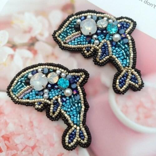 3D Handmade beaded color sequins dolphin patch applique for DIY hat Coat Trousers Bag Brooch Broche