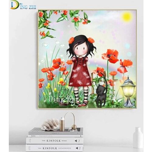 5D DIY Diamond Painting Cartoon Girl Full Square/Round Embroidery Poppies Dog 3D Cross Stitch Kits Mosaic Child Wall Stickers