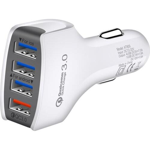 4Ports Car Charger 4USB QC3.0 Fast Charger for iPhone Samsung Huawei Xiaomi Universal Mobile Tablet Smart Devices Car Charger
