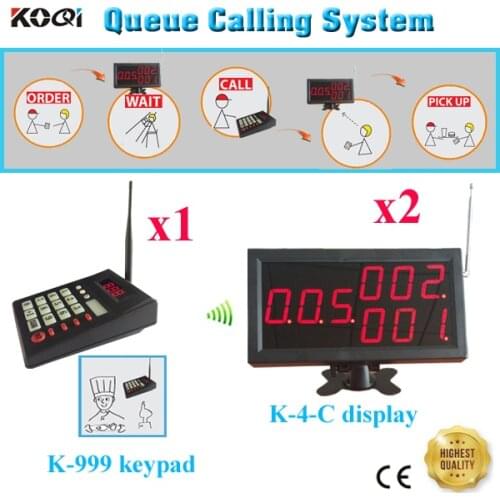 Wireless Queue Calling System Electronic Pager Bell Service For Cafe Customer Waiting Number Queue( 1 keypad + 2 display)