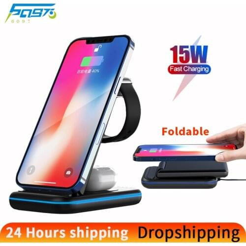 3 in 1 Wireless Charger Foldable for Phone iwatch and Airpods Portable Charger Stand Qi Wireless Chargers 15W Fast Charging