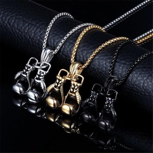 Double Fist boxing gloves Necklace For Men Hip hop Style yellow Gold chain Men Necklace