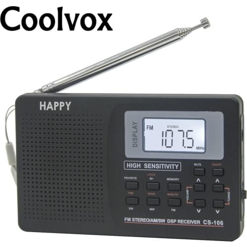 Coolvox CS-106 Full-band Multiband Stereo Digital Tuner FM/AM/SW/LW/TV Sound Full-wave Band Receiver Radio Antenna with Earphone