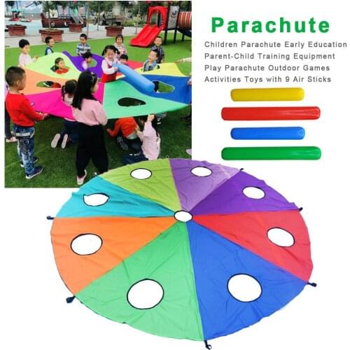 3M Diameter Kids Parachute With Holes Kindergarten Outdoor Game Hit Mole Or Jump-Sack Kids Games Rainbow Umbrella Inflat Hammer
