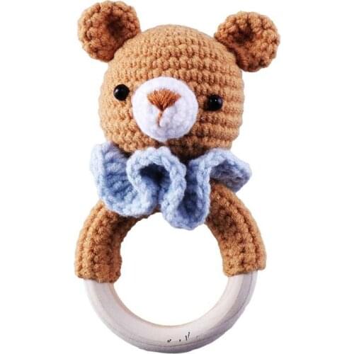 Baby Teether Knitted Rattles Ring Toys For Kids Animal Crochet Rattle Wooden Newborn Gym Montessori Childrens Teething Toys