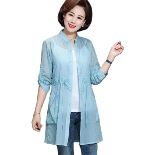 Middle-Aged Elderly Mother Long Womens Sun Protection Clothing 2021 New Summer Thin Long Sleeve Single-Breasted Ladies Jacket