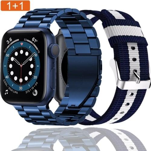 For apple watch band series 6 5 4 se 44mm 40mm iwatch 3 42mm 38mm strap upgraded adapter Stainless Steel + nylon bracelet correa