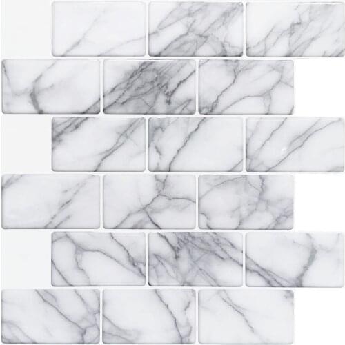Home Waterproof Self Adhesive Vinyl Wall Tile Peel and Stick Backsplash Kitchen Bathroom Tiles 10-Sheet (12"X 12"Grey Marble)
