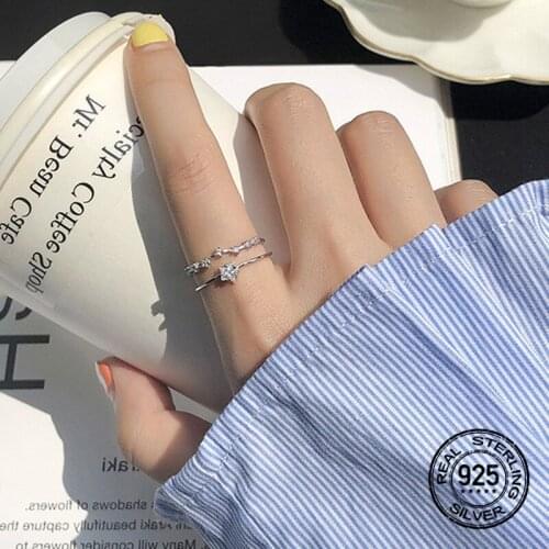 Double-layer Star Zircon Opening Rings S925 Silver Adjustable For Women New Trendy Fashion Hot Sale Student Jewelry Gift INEFFA