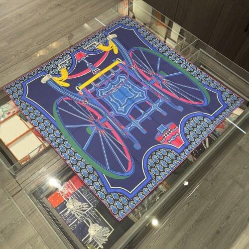 90cm Double Sided Print 100% Silk Women Scarf Design Wheel Natural Square Shawl Hand Rolled Edges Hijab Bandana Beach Cover Ups