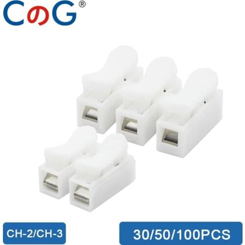 30pcs 50 100 CH-2 CH-3 Spring Wire Quick Connector 2P 3P Electrical Crimp Terminals Block Splice Cable Clamp Easy Fit Led Strip