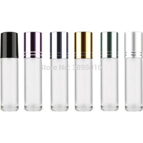 5ml Stainless Steel Ball Oil Perfume Bottle Rolling Transparent Glass Empty Bottle Massage F703