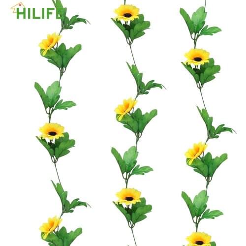Home Party Decor Wall Hanging Vines Silk DIY Garland Flower Vine Fence Decor 2.3m Artificial Yellow Sunflower Wedding Floral
