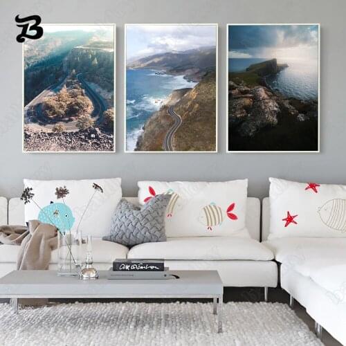 Canvas Painting Wall Art Landscape Overlooking The Coast Road Seascape Canvas Posters and Prints for Living Room Home Wall Decor