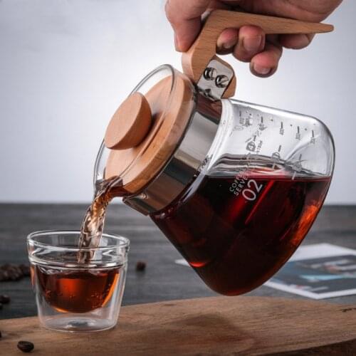 High Borosilicate Heat Resistant Glass Coffee Pot V60 Hand Rush Coffee Teapot Anti-scalding With Wooden Handle 400ml/600ml Gifts