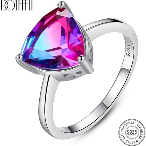 DOTEFFIL Nature Rainbow Fire Mystic Topaz Finger Rings for Women Anniversary Women 925 Sterling Silver Wedding Ring Female 2020
