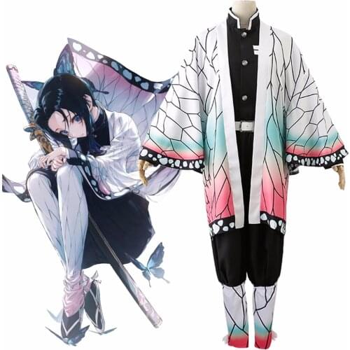 Anime Demon Slayer Kimetsu no Yaiba Kochou Shinobu Cosplay Costume Women Kimono Uniforms Halloween Carnaval Party costume Wig