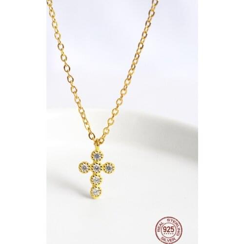 LKO Trendy White Zircon Crystal Pendant Necklace S925 Sterling Silver Necklaces For Women Cute Bridal Cross Wedding Necklace