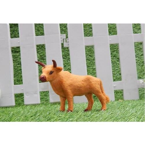 Small 15x9cm simulation cattle polyethylene&furs yellow cattle model handicraft prop,home decoration Xmas gift w1454