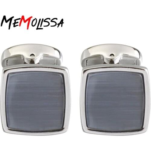 MeMolissa Luxury Shirt Cufflinks for mens Brand cuff button Gray Color Opals Square cuff links High Quality abotoaduras Jewelry
