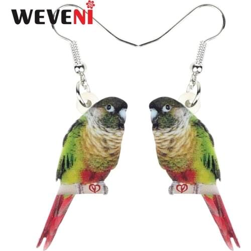 WEVENI Acrylic Cute Green Cheek Parrot Bird Earrings Dangle Drop Fashion Animal Jewelry For Women Girls Party Gift Decoration