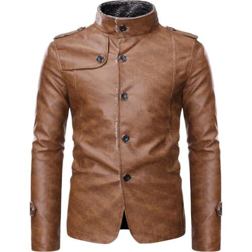 Mens Leather Jacket fur collar Coat Male Fashion Streetwear Retro Casual Leather Biker Jackets Men Outwear Coats
