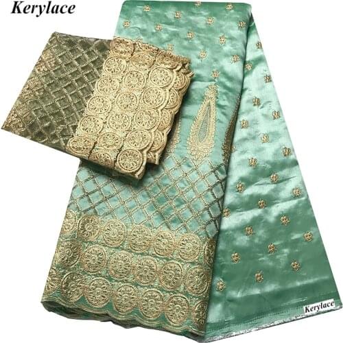 2020 Latest Style Light Green African Wedding Raw Silk Nigerian George Lace Fabric Gold Thread Craft DIY Sewing Cotton KRL-92372