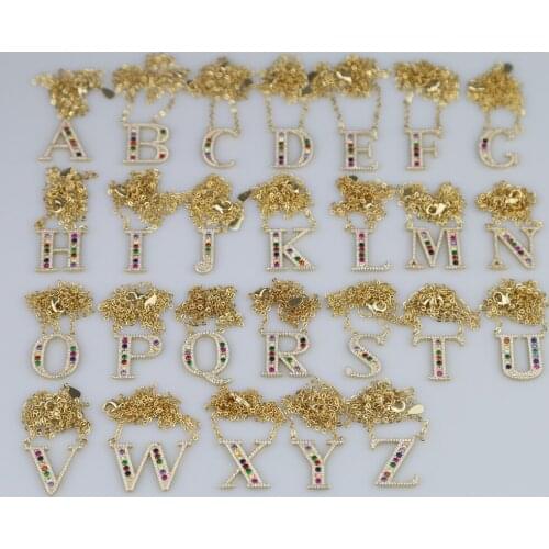 New arrived name letter necklace rainbow cz Initials letter Alphabet Long women A to Z charming gorgeous jewelry