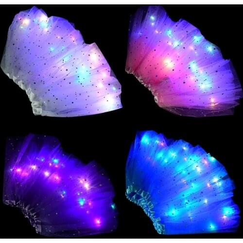 Creative New Glitter LED Girls Sequin Star Gauze Skirt Kids Clothes Pretty Tutu Princess Dress Tutus Tulle Ballet Dance Skirts
