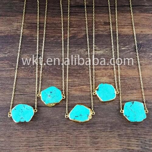 WT-N125 Wholesale natural green howlite necklace with 24k gold strim connector necklace fashion necklace jewelry