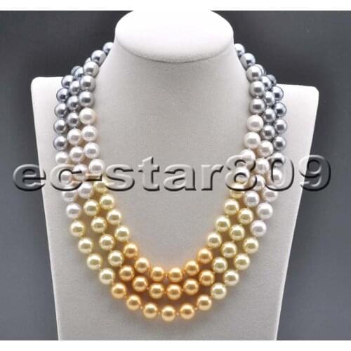 P6286 3row 10mm Gradient Golden-Black SOUTH SEA SHELL PEARL NECKLACE