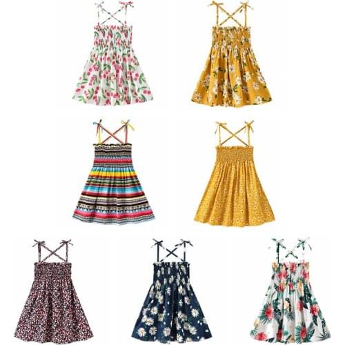 Kids Little Girl’s Lace-Up Suspender Dress Fashion Stripe/Floral Pleated High Waist A-line Princess Dress toddler baby clothes