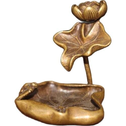 Antique bronze carving, copper art, lotus, frog, backflow, fragrant little ornament, tea ceremony, copper pet