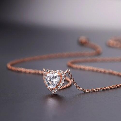Heart Necklace For Women Cubic Zirconia Rose Gold Color Neck Pendants Choker Chains Jewelry Female 2020 Wholesale N317