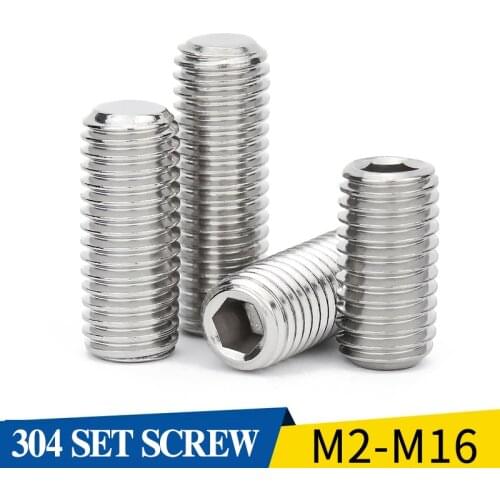 Hexagon Hex Socket Set Screw Flat Point Allen Head M2 M2.5 M3 M4 M5 M6 M8 M10 M12 Grub Screw Stainless Steel Headless Set Screw