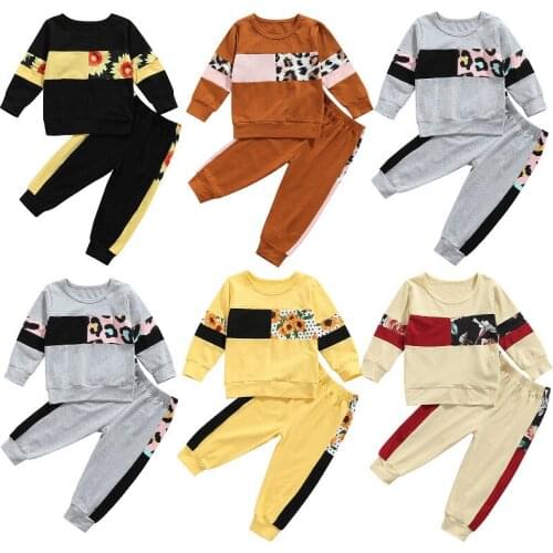 1-6Y Kids Tracksuit 2021 Autumn Baby Girls Clothes Sets Leopard Floral Print Long Sleeve Pullover Tops + Pants Casual Outfit
