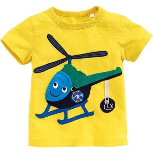 Little Maven New Summer Kids Clothing Short O-neck Yellow Helicopter Knitted Appllique Fashion Cotton Quality Boys Casual Tshirt