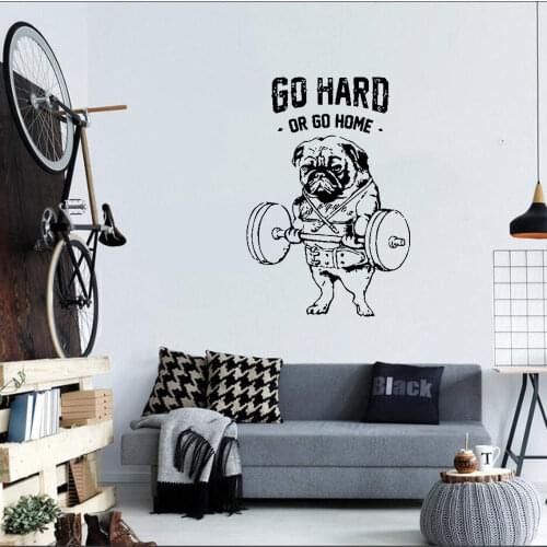 Go Hard Or Go Home Vinyl Sticker Gym Logo Sport Training Mural French Dog Crossfit Fitness Club Decal Art DW11403