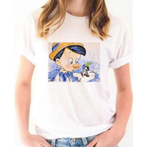 Womens Basic White Pinocchio Jiminy Cricket Print T Shirt Unisex T-shirt Summer Plus Size Short Sleeve Tops Ladies Tshirts
