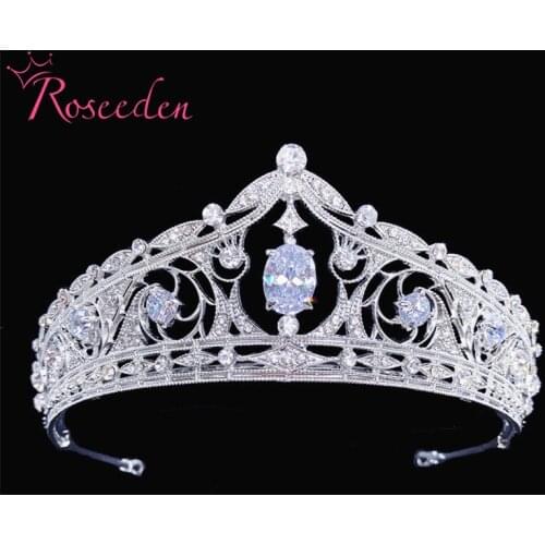 Women Royal CZ Tiaras Bride Luxury Crystal Crown Wedding Hair Jewelry RE4100