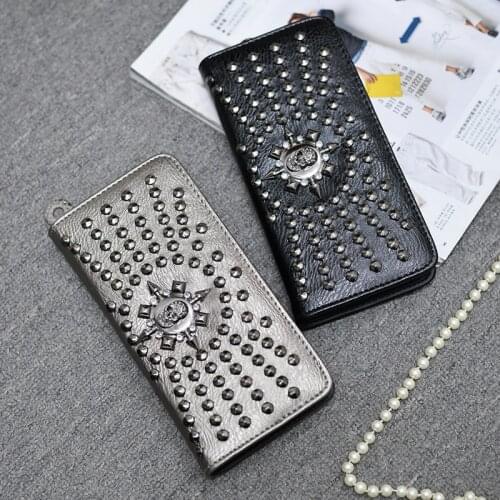 Women Punk Leather Skull Wallet Personality Clutch Bags Rivets PU Leather Purse Quality Zipper Card Holder Fashion Long Wallets
