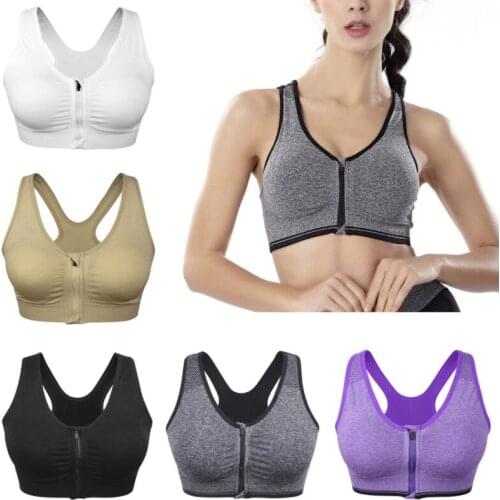 Womens Front Zipper Sports Breathable Wirefree Padded Push Up Sports Top Fitness Gym Yoga Workout Bra Sports Bra Tops