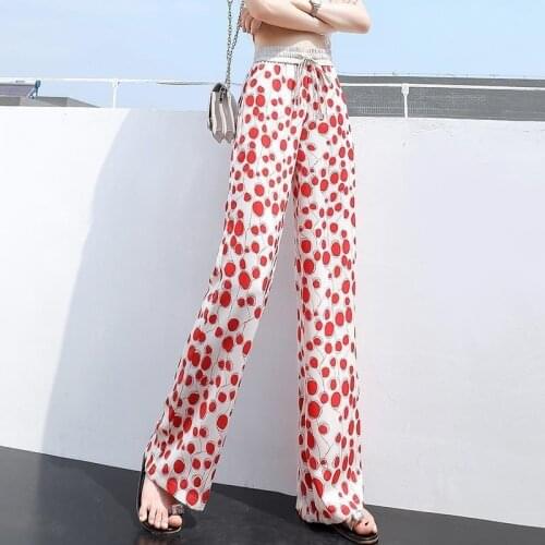 2021 Summer Wide Leg Pants Womens Printed Trousers Casual Elastic Waist Pantalon Palazzo Female Drawstring Plus Size 5XL Y839
