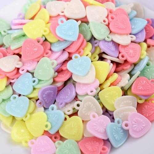 30pcs Hot Sell Cute Girls Mixed Colour Candy Colored Acrylic Heart Shape Charms Pendants For Jewelry Making Diy Accessories