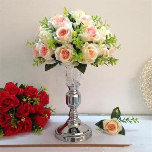 30 cm height silver and glass Creative metal candle holder wedding centerpiece event road lead party flower rack for home decor