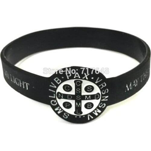 300pcs Saint St Benedict of Nursia Medal wristband silicone bracelets free shipping by FEDEX
