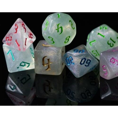 Poludie 6 Sets 42 Pcs DND Dice Set Polyhedral Dice Glitter Sickle Font 6 Colors D4 D6 D8 D10 D% D12 D20 For Board Game RPG MTG