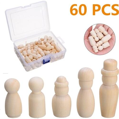 60cps Mini Unfinished Wood Dolls Wooden Family People Peg Dolls For Kid DIY Painting Coloring Craft Wedding Ornaments Decor